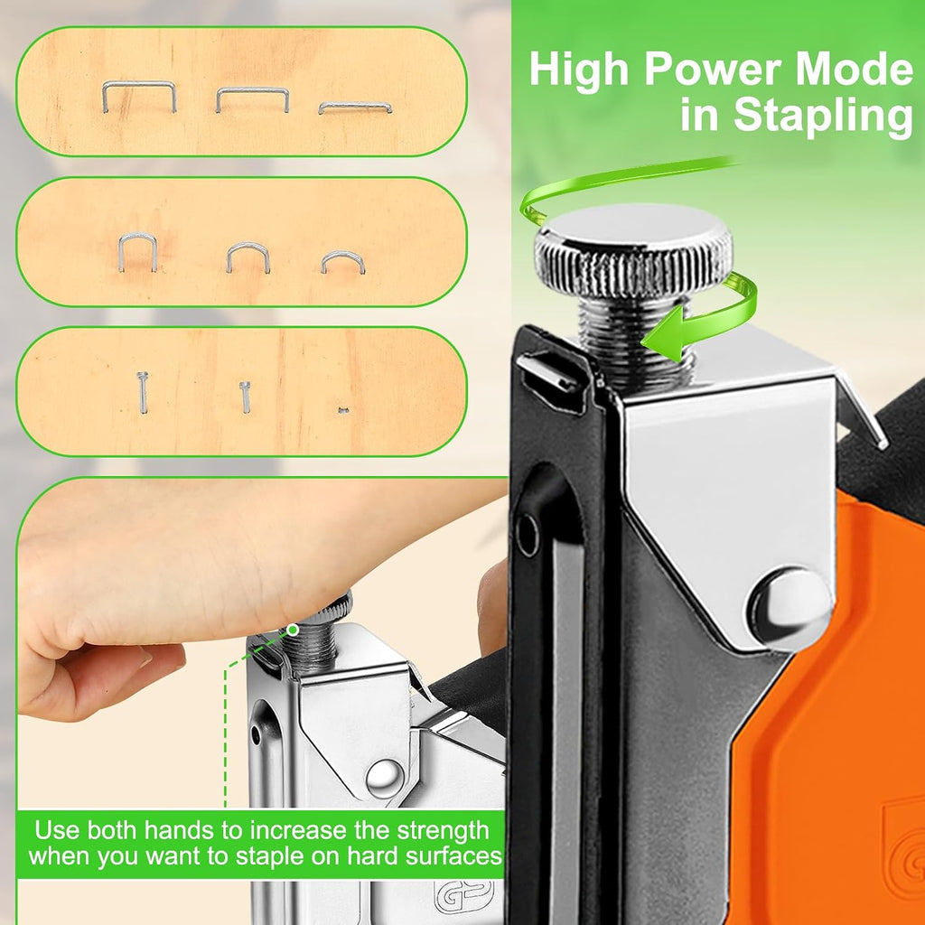 AECCN 3-in-1 Heavy Duty Staple Gun for Wood & Furniture, and DIY, Silver
