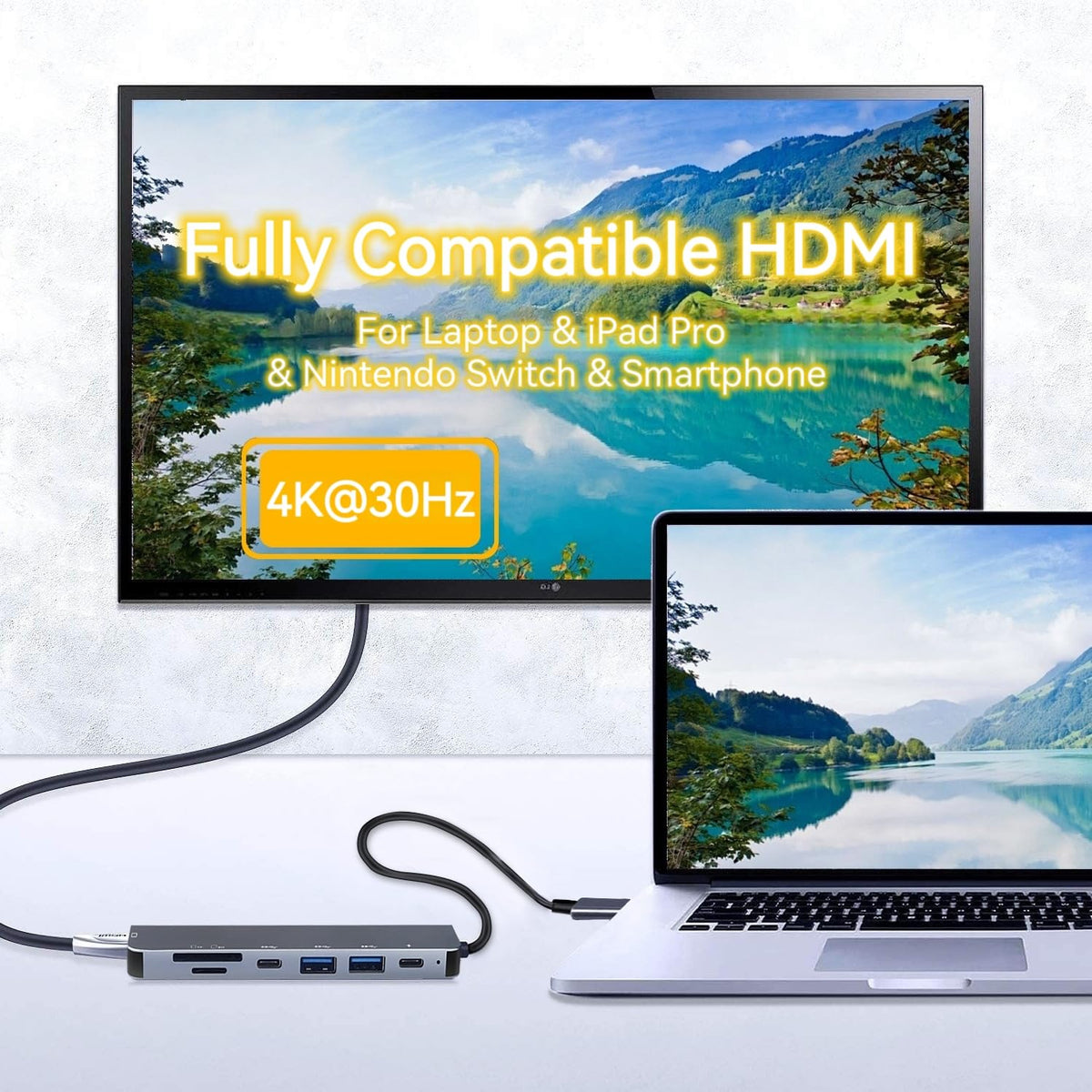 USB C to Dual HDMI Adapter, HDMI Splitter for Dual Monitors 4K@60Hz, USB C to HDMI Splitter Extended Display, USB Type C to Dual Monitors Adapter for MacBook Pro/Air, iPad, Surface, Dell, Chromebook