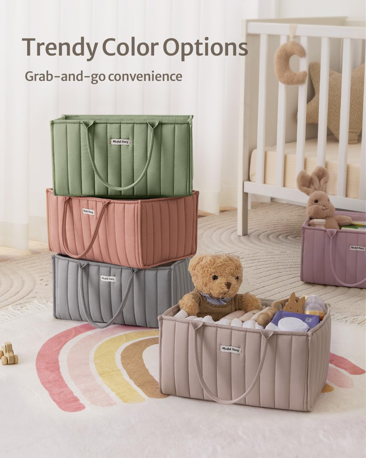 Blissful Diary Nappy Caddy Organiser, Baby Diaper Caddy for Nappy Station, Stylish Storage Basket for Newborn Essentials, Baby Shower Gifts for Girl or Boy, Sage Green