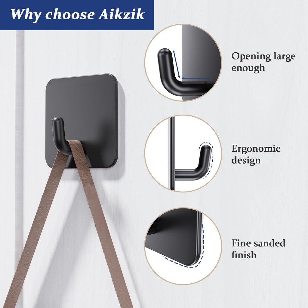 Aikzik 6 Pack Self Adhesive Hooks, Stainless Steel Sticky Hook Heavy Duty, Over 8kg Load - Hooks for Hanging for Towel, Coat, Key, Stick on Bathroom, Kitchen, Door and Wall