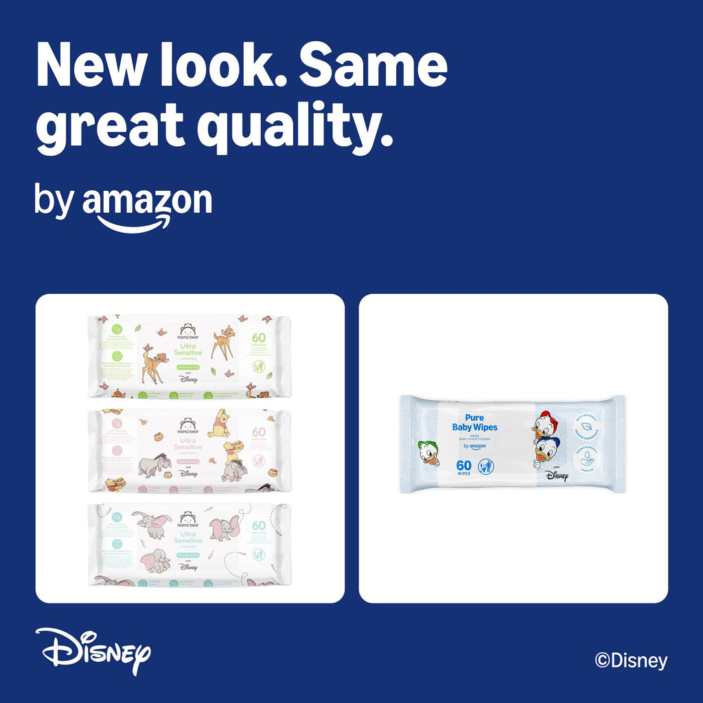 by Amazon Disney Baby Wipes, 99% Water, 720 Wipes, Unscented, 12 Pack of 60