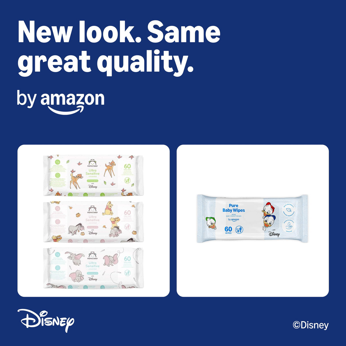 by Amazon Disney Baby Wipes, 99% Water, 720 Wipes, Unscented, 12 Pack of 60