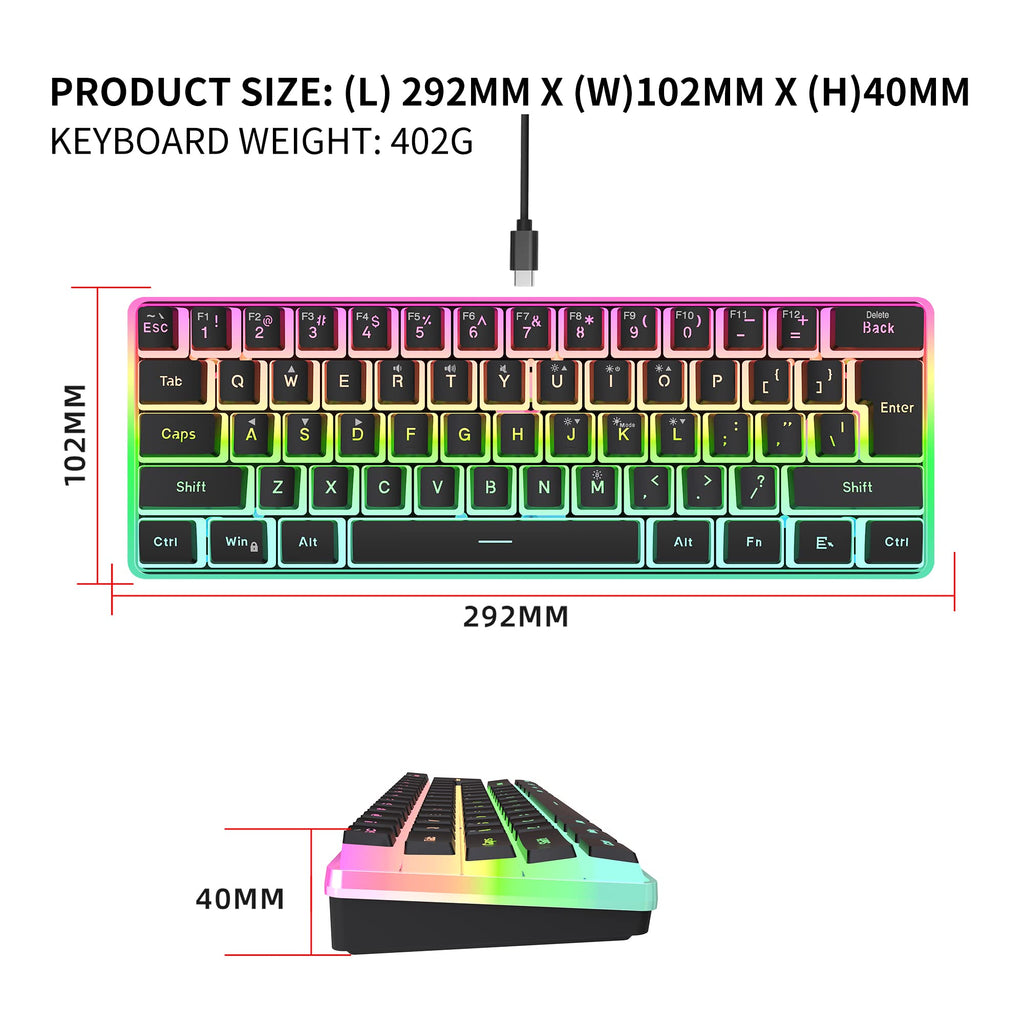 Snpurdiri 2.4G 60% Wireless Gaming Keyboard and Mouse Combo (White-Grey)