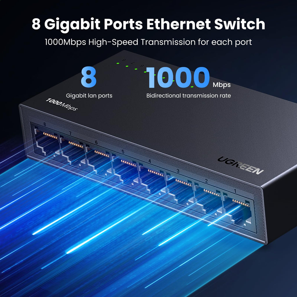 UGREEN 5 Port Gigabit Network Switch, Ethernet Splitter Hub