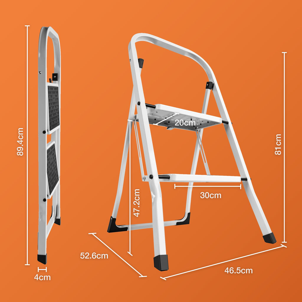VonHaus 3 Step Ladder – Premium Quality Folding Step Ladder for DIY and Gardening - Anti Slip Feet, Easy to Store Ladder, 150KG Max Capacity - Durable Steel