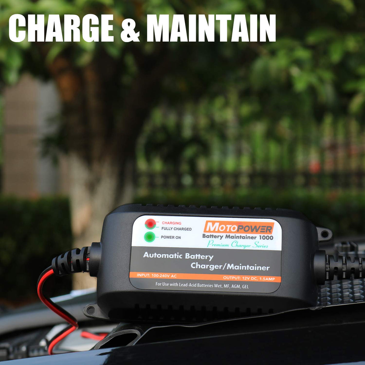 MOTOPOWER MP00205A 12V 800mA Fully Automatic Battery Charger/Maintainer - UK Plug