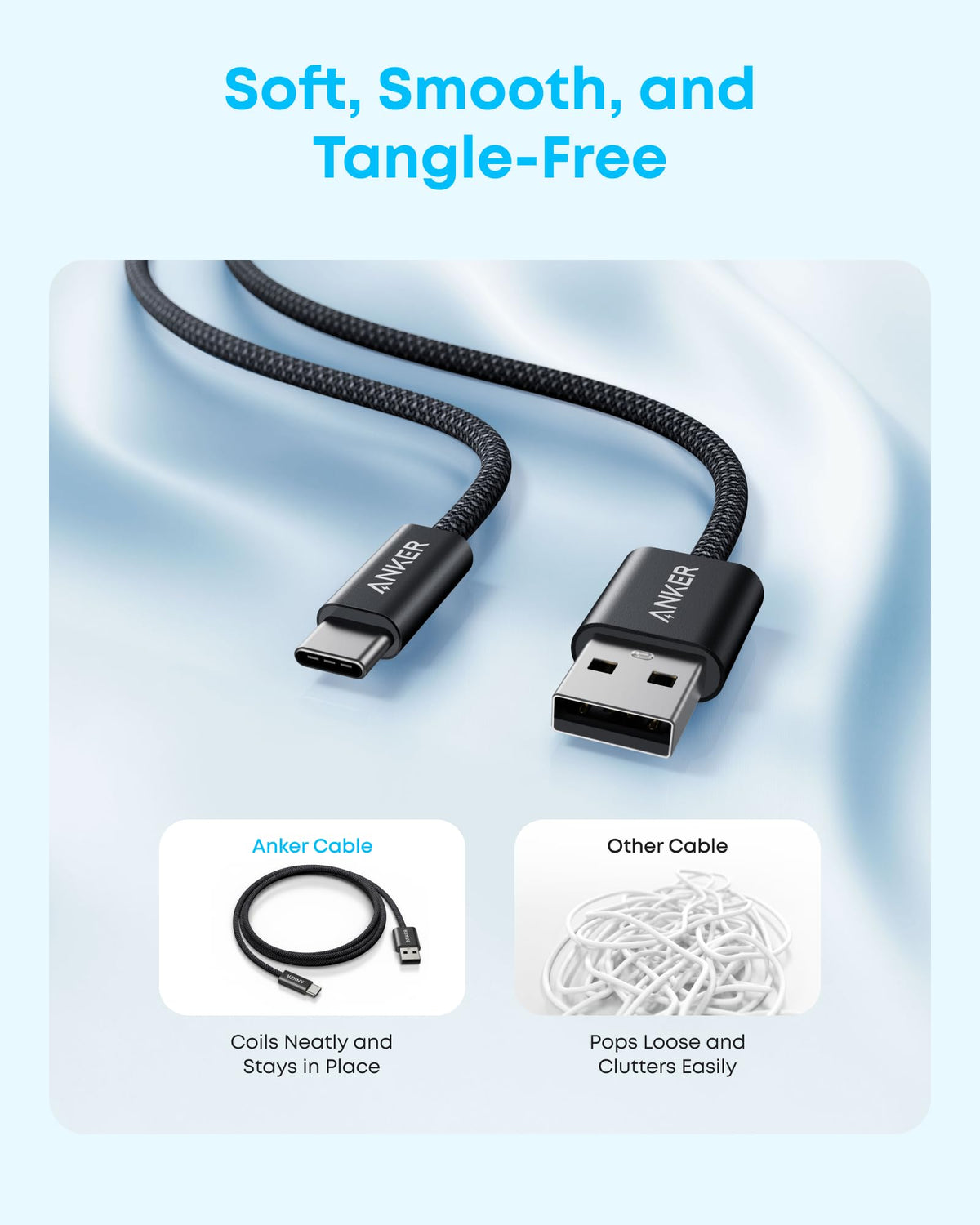 Anker Zolo USB-A to USB-C Charger Cable, 1 m Durable Braided Type-C Fast Charging Cable with Slim Connector, Seamless CarPlay, For iPhone 17/16/15, iPad Pro, Samsung Galaxy, More(Black)