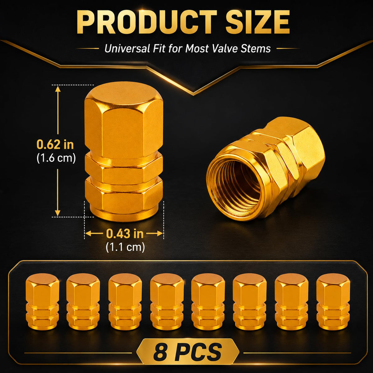 Aluminum Tire Valve Caps,8 Pcs Dustproof Stem Covers