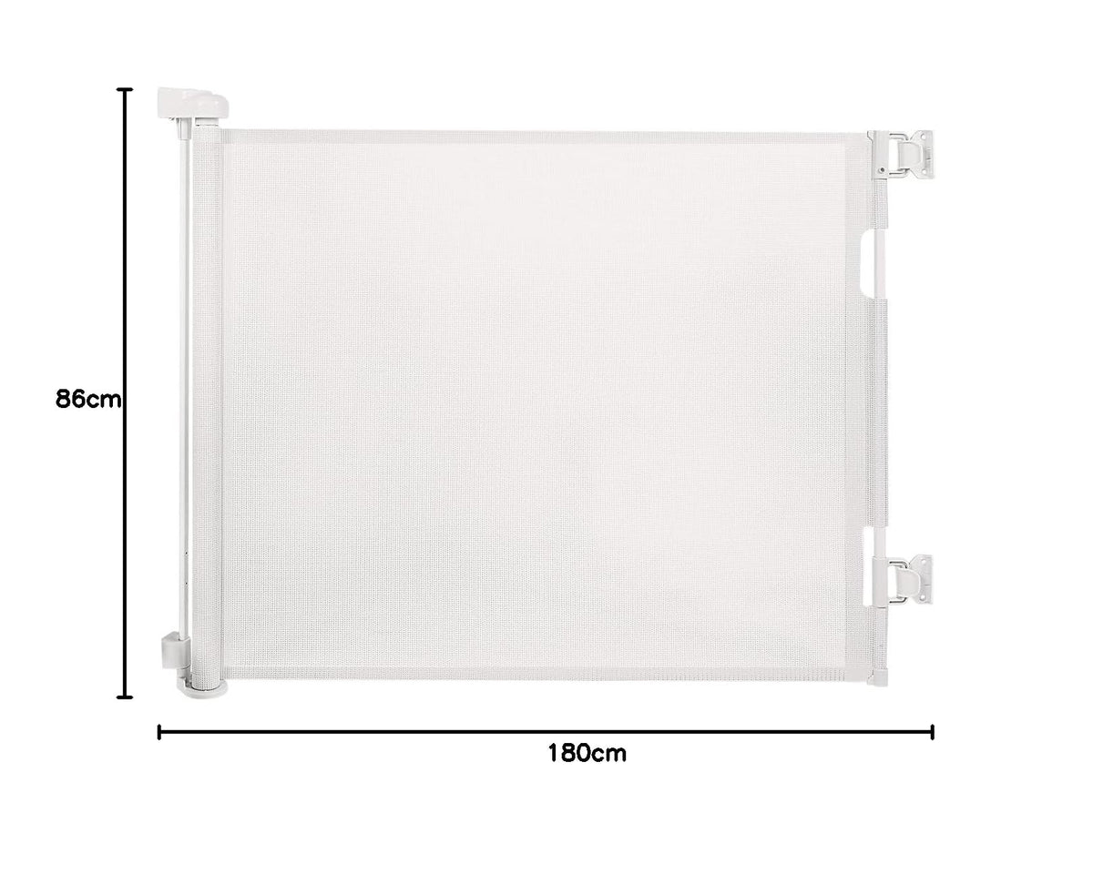 Retractable Mesh Baby & Dog Gate for Stairs, 86cm Tall x 140cm Wide, Black
