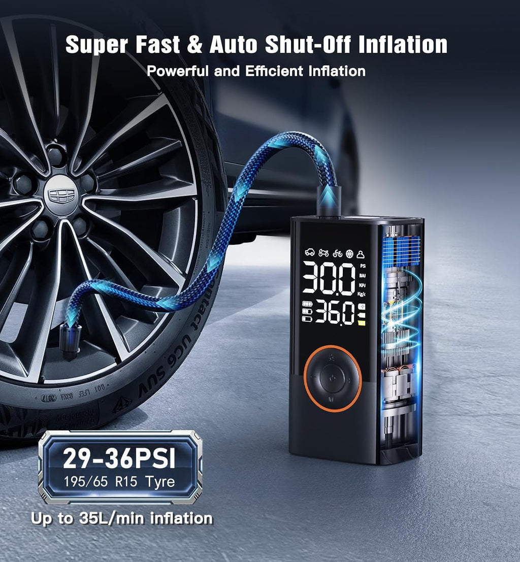 Tyre Inflator Air Compressor 150PSI Portable Car Cordless rechargeable Tyre Pump With Pressure Gauge,12V DC Electric Car Air Pump Auto Shutoff with LED Light for Car Motorcycle Bicycle Ball