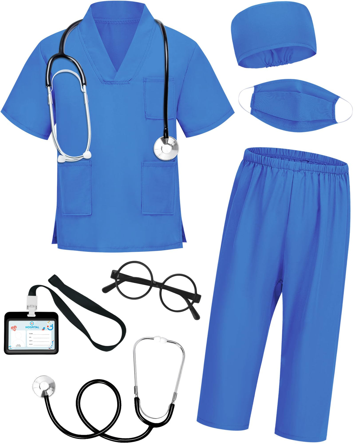 ICECUTE Doctor Scrubs for Kids,7 Pcs Scrubs Costume with Accessories 3-11Y