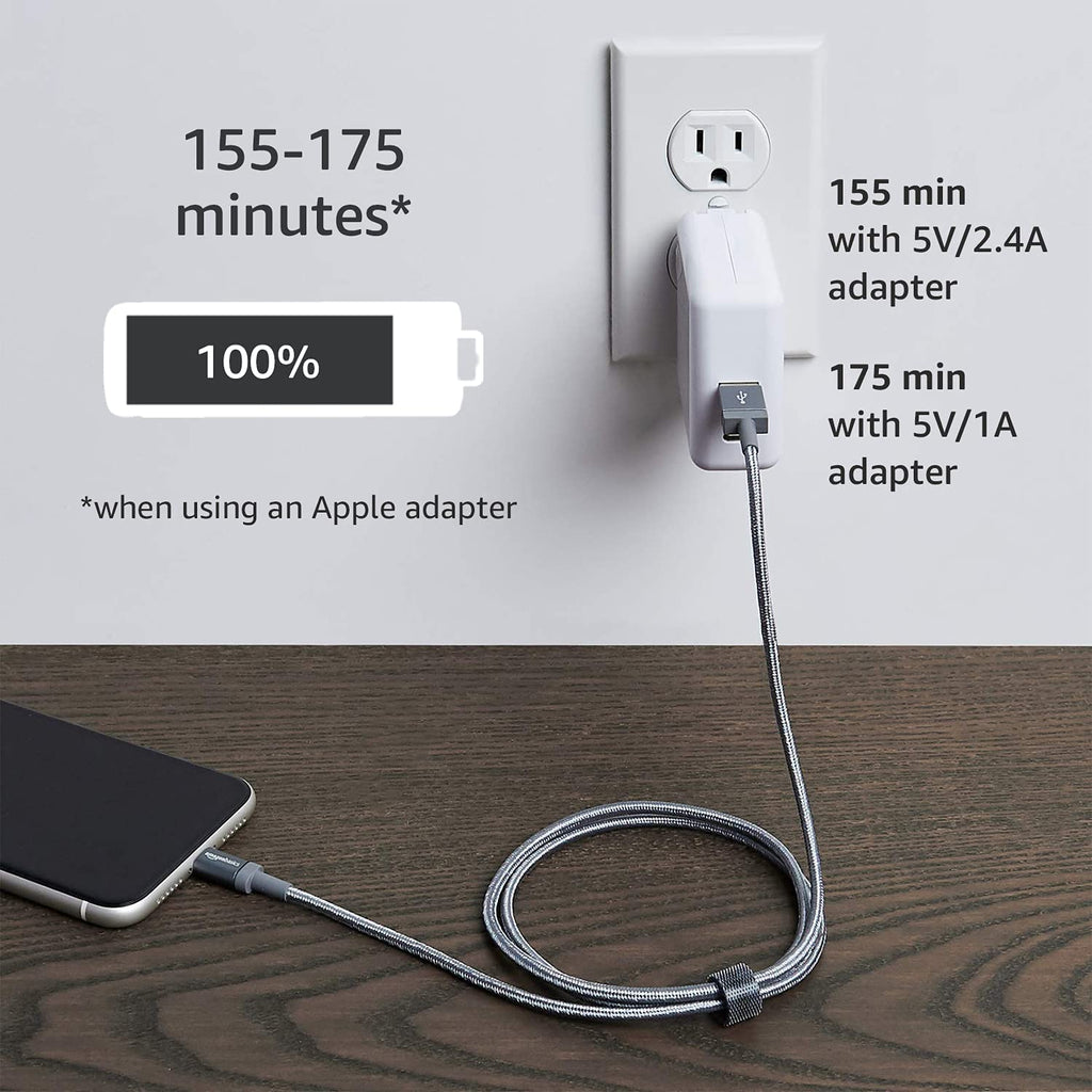 Amazon Basics USB to Lightning Cable, Nylon Braided Charger for iPhone 14 13 12 11 X iPad, 0.9 m, Silver