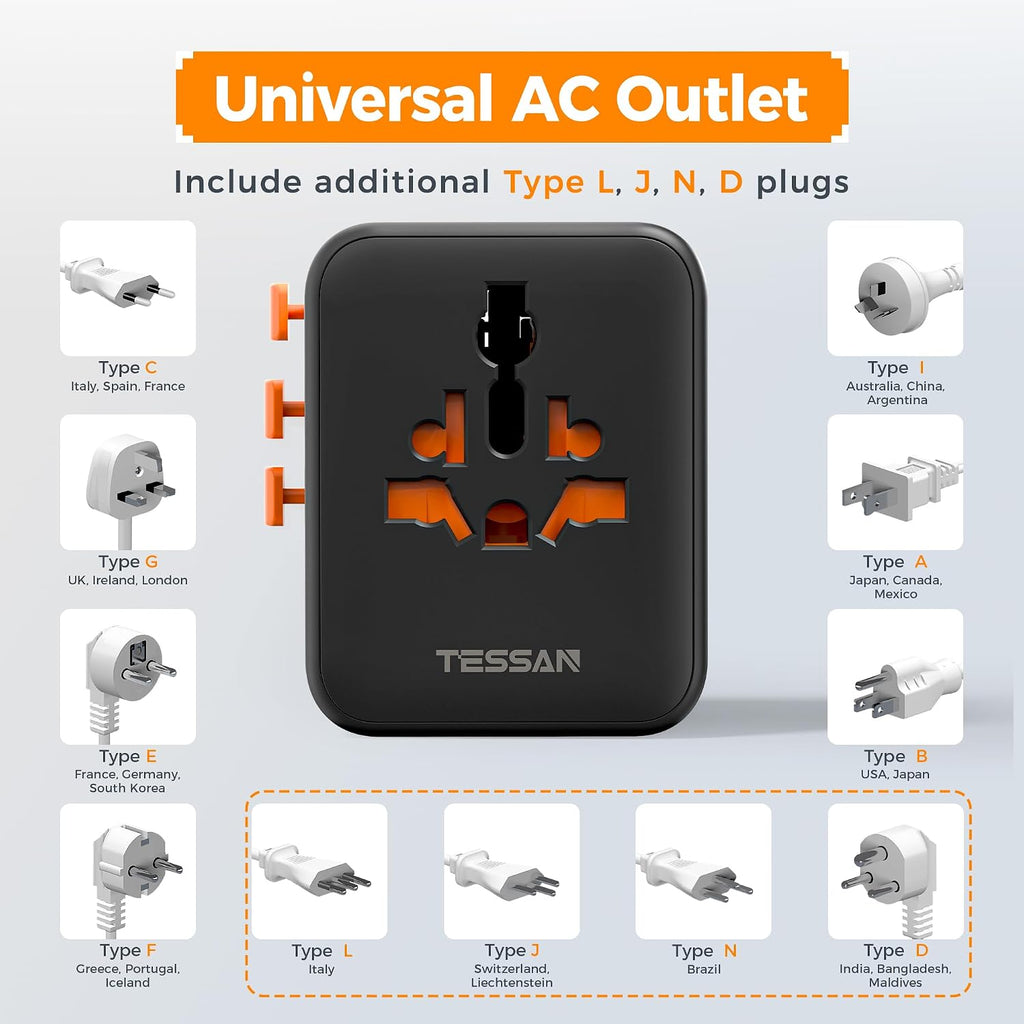TESSAN Universal Travel Adapter Worldwide with 2 USB C for EU USA AU