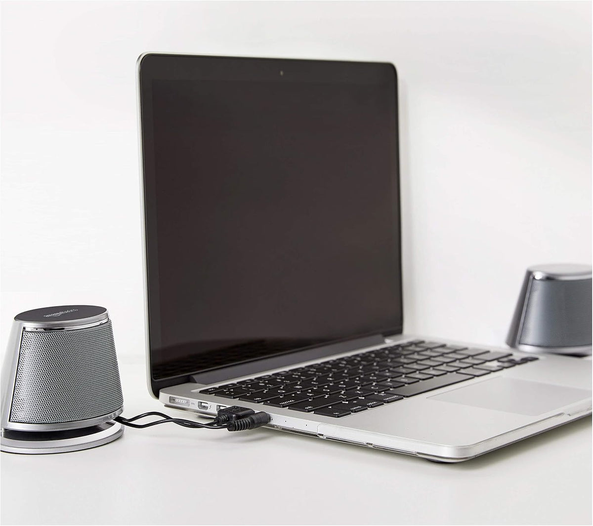 Amazon Basics PC Speakers for Desktop or Laptop, 3.5mm Aux, USB-Powered, Silver