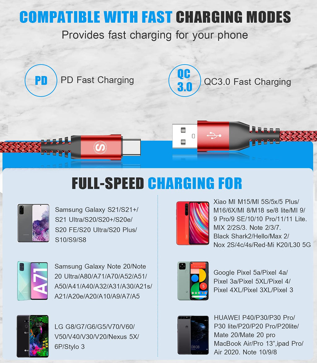 2-Pack 2M USB C Cable 3.1A Fast Car Charger Cable Compatible for iPhone 17 air 16 15 Plus Pro Max, Samsung Flip/Fold 7 6 5 4 3 S26 S25 S24 S10 S20 S21 S22 S23 A16/15/14/13/12 A35/A34 A56/55/54, Pixel