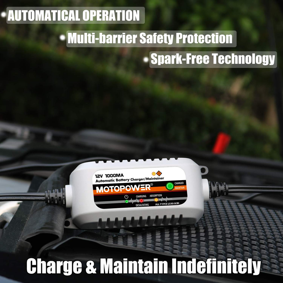 MOTOPOWER MP00205A 12V 800mA Fully Automatic Battery Charger/Maintainer - UK Plug