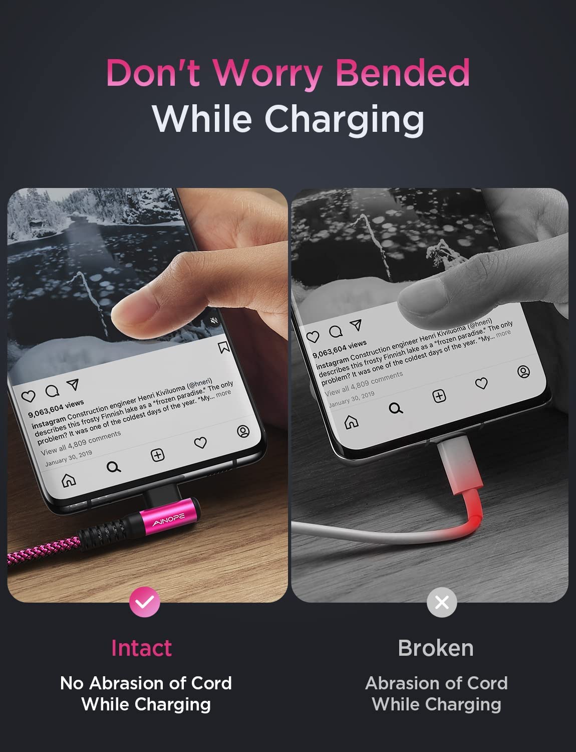 AINOPE USB C to USB C Cable 60W 3.1A, Type C to Type C Cable Right Angle, Compatible with Samsung Galaxy S21 S20, Note 20/10/9/8, MacBook Air/Pro 13'', iPad Mini 6/Pro/Air 2020,Pixel [0.5M]