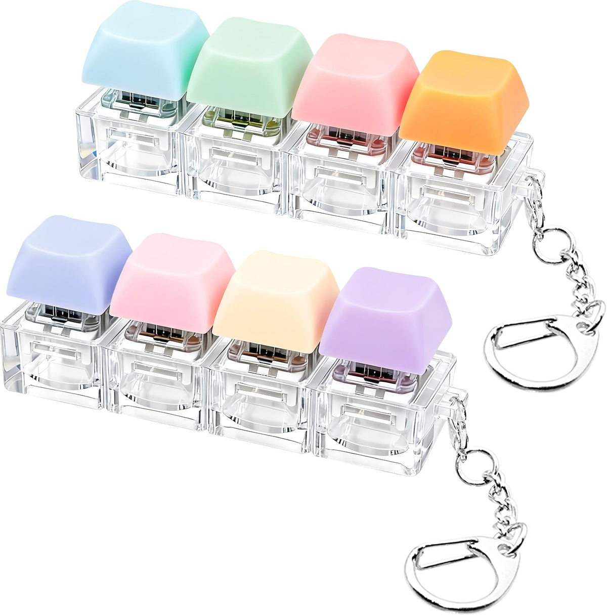 2 PCS Keyboard Fidget Toy, Keyboard Fidget Keychain 4-in-1 Keyboard Decompression Button Finger Clicker Toys (Pink Yellow White Green, General)