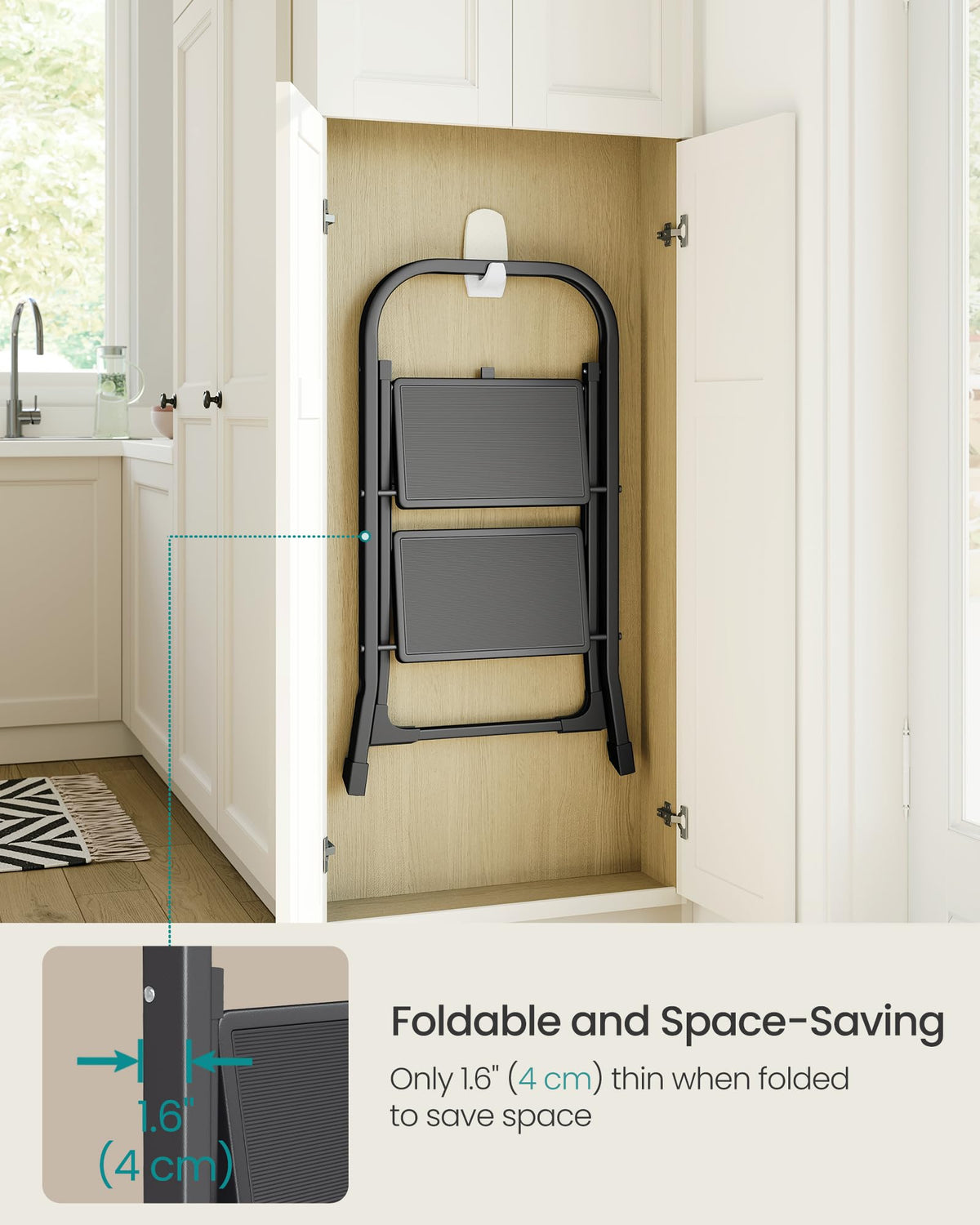 SONGMICS 3-Step Ladder, Folding Step Ladder, Safety, Holds up to 150KG