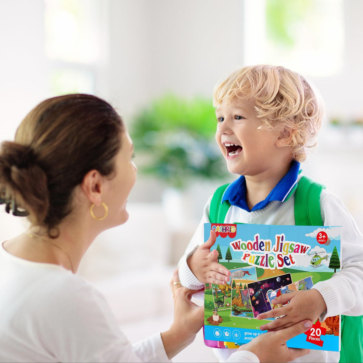 Wooden Puzzles Dinosaur Toys for Kids Ages 3-5, Set of 4 Packs with 20-Piece Wood Jigsaw Puzzles, Preschool Educational Brain Teaser Boards for Boys and Girls 3 4 5 6 Years Old