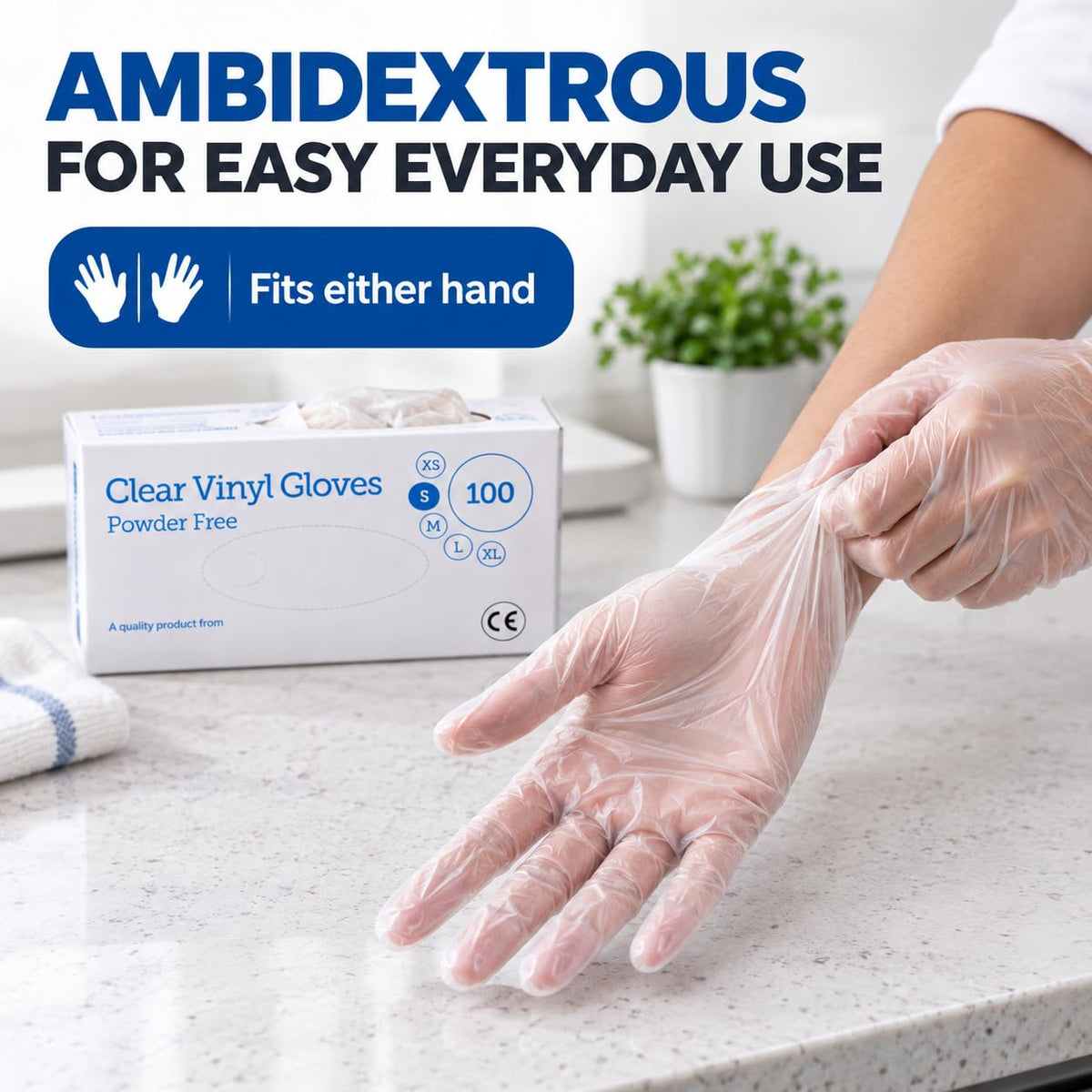 1ABOVE 100 Clear Vinyl Disposable Gloves Small, Powder-Free Latex-Free Ambidextrous Gloves for Food Handling Except Fatty Foods, Cleaning, Hairdressing, Beauty & Everyday Tasks
