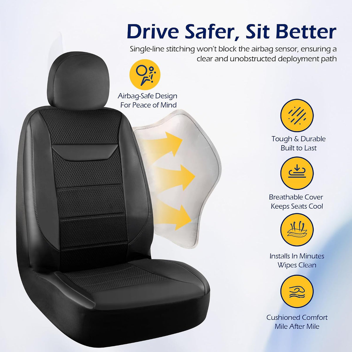 kingphenix 2 Pack Front Leather Car Seat Covers with Memory Foam