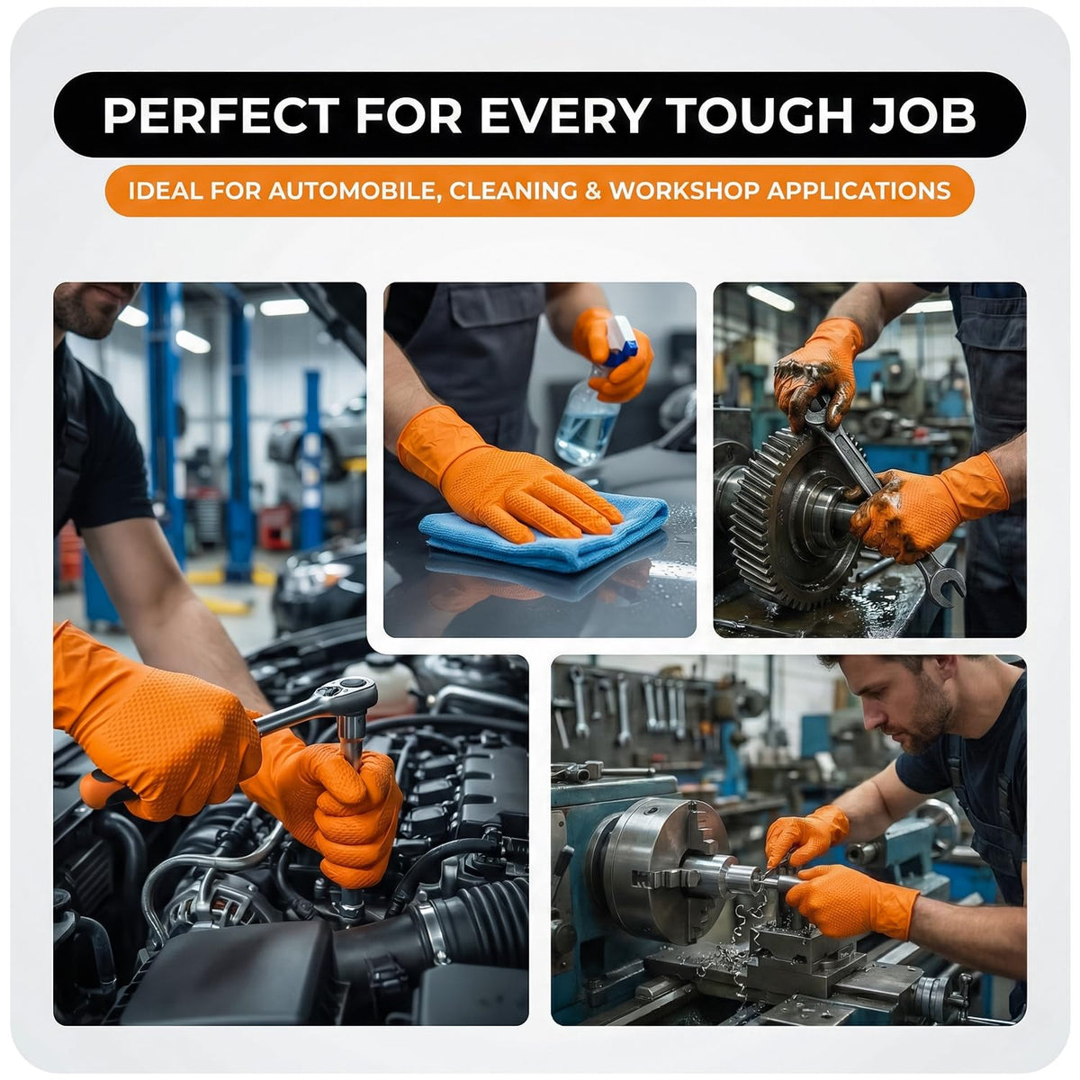 The Real Touch Nitrile Gloves, 50 Count, Heavy-Duty Disposable Mechanic Gloves, Diamond Textured, Latex & Powder-Free, Non-Slip, Extra Thick, Ideal for Automotive, Industrial Tasks (Black - 50, L)