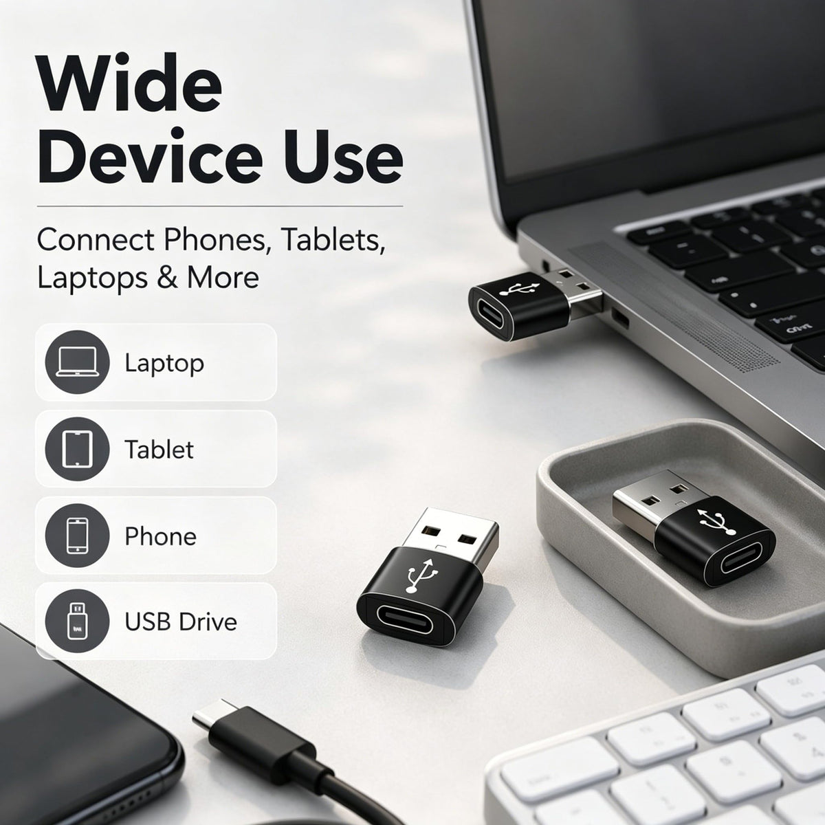 USB C to USB Adaptor, USB to USB C Adapter 2Pack, Type C Female to A Male Charger Cable Converter Compatible with Notebook, Tablet, Smartphone, iPad 10 Air 4 5,Apple 15 14 13 12 Pro Max (Black)