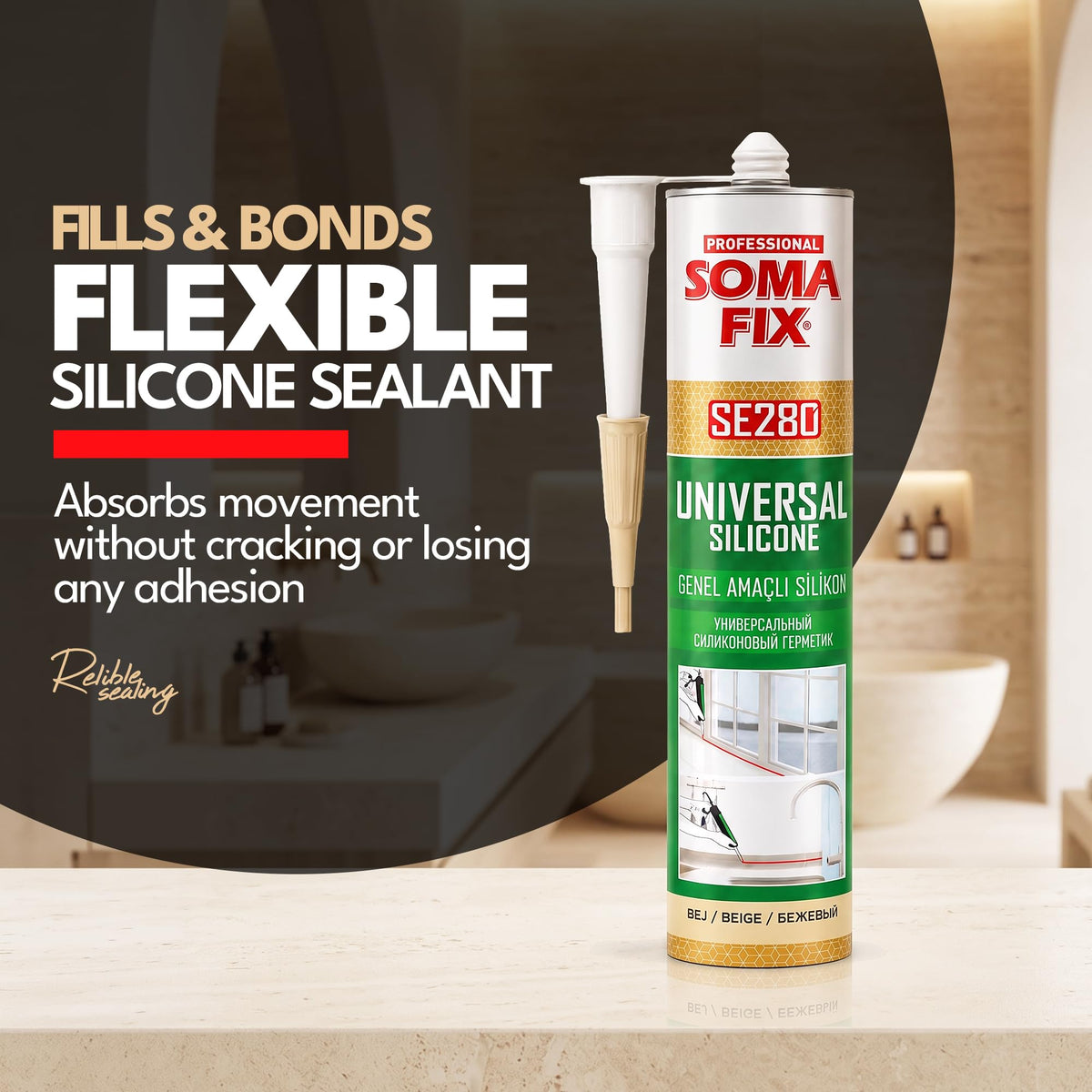 Brown Silicone Sealant, Waterproof & Flexible Sealant and Adhesive - 280ml