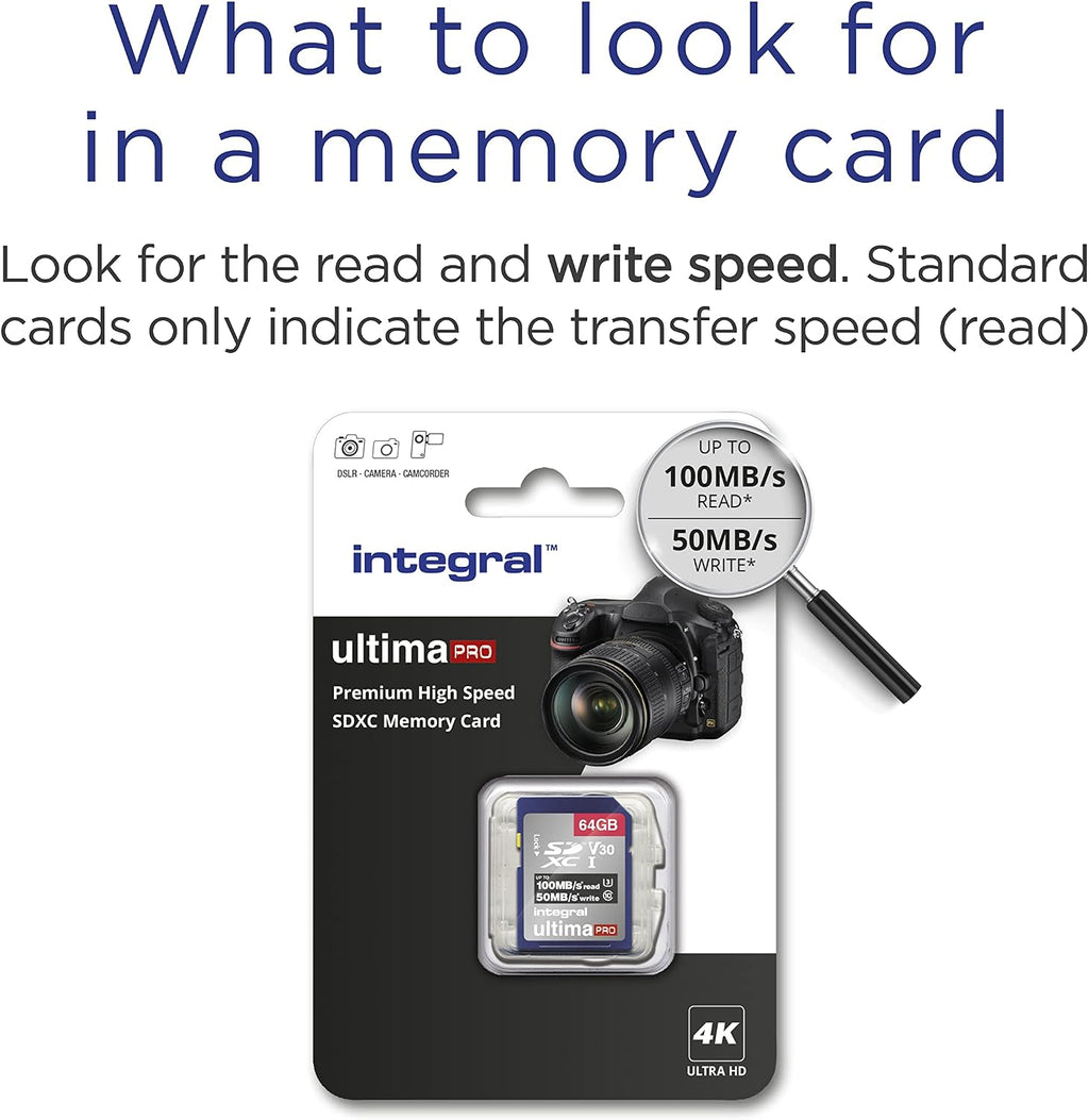 Integral 64GB SD Card 4K Ultra-HD Video High Speed SDXC V30 UHS-I U3 Class 10 Memory Card up to 100MB/s, Color May Vary