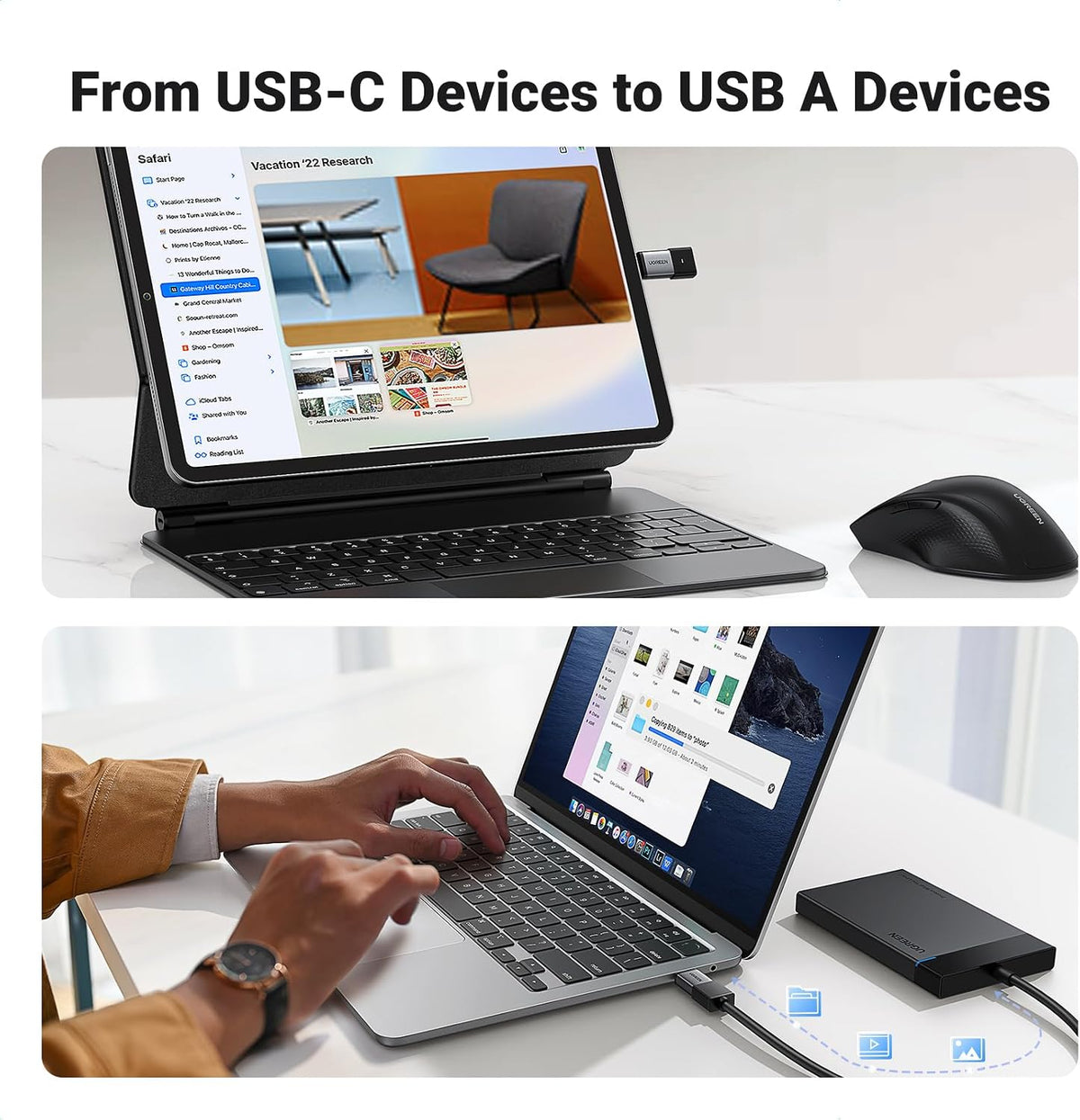 UGREEN 10Gbps USB C to USB Adaptor 2 Pack for iPhone, iPad, MacBook, Galaxy