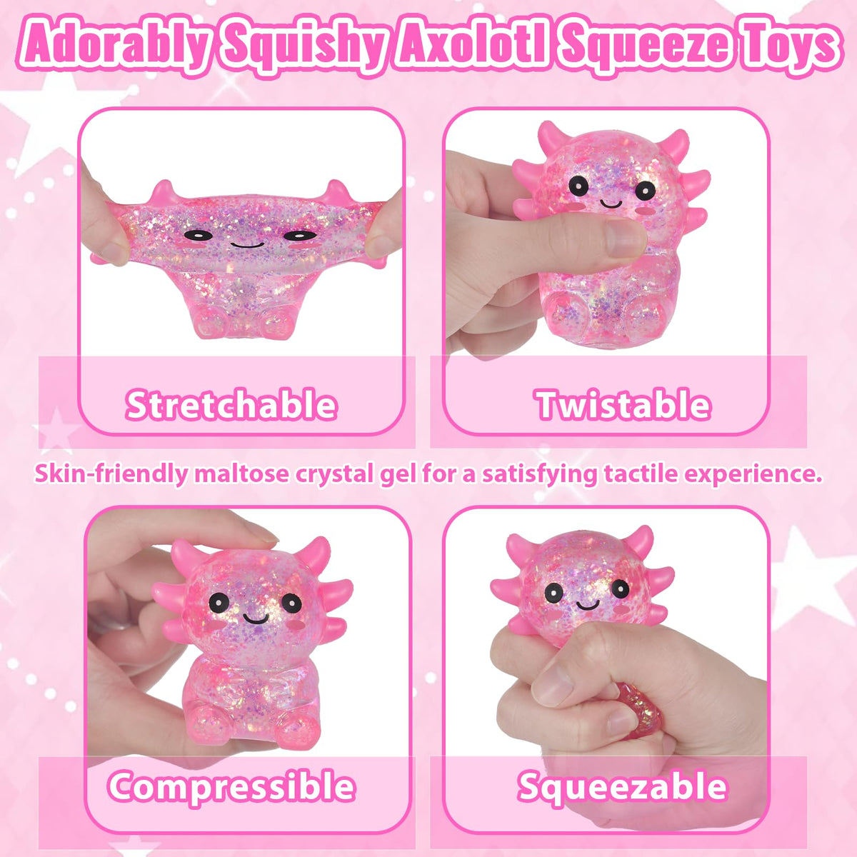 Axolotl Squishy Stress Relief Toy Glitter Fidget Toys Cute Malt Sugar Axolotl Toy Fidget Toys for Kids Youth Adult, Party Favors Anxiety Relief Squishy Toys(Blue)