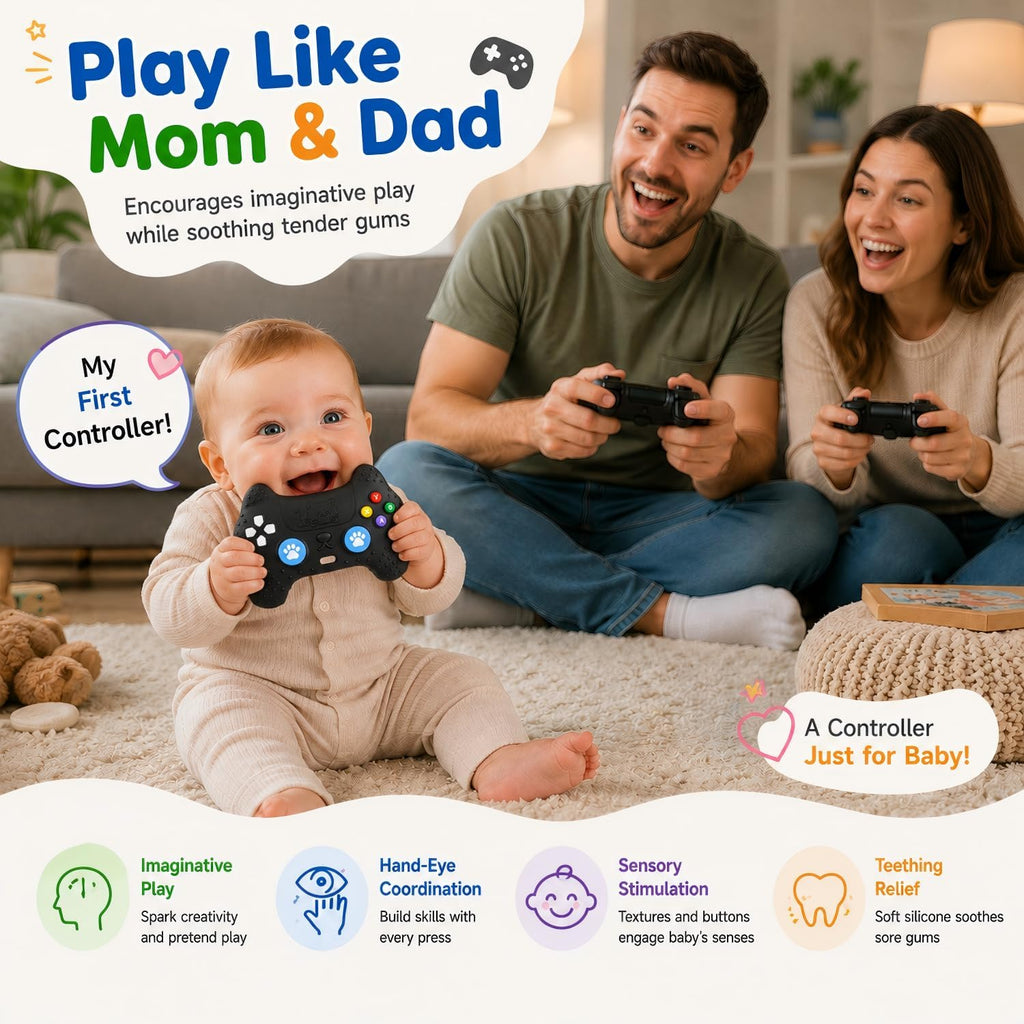Teething Relief Teethers Toys for Babies 3-6 12 Months Gifts, Silicone Remote Control Baby Teether Bath Toys for 3 6 9 Months Newborn Infant Boy Girl Autism, Food Grade Silicone Sensory Toys, Black