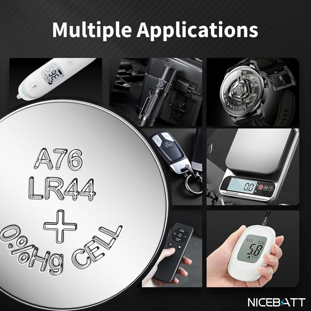 LR44 Batteries 60 Pack, AG13 L1154F 357 303 SR44 A76 Premium Alkaline 1.5V Button Coin Cell Battery