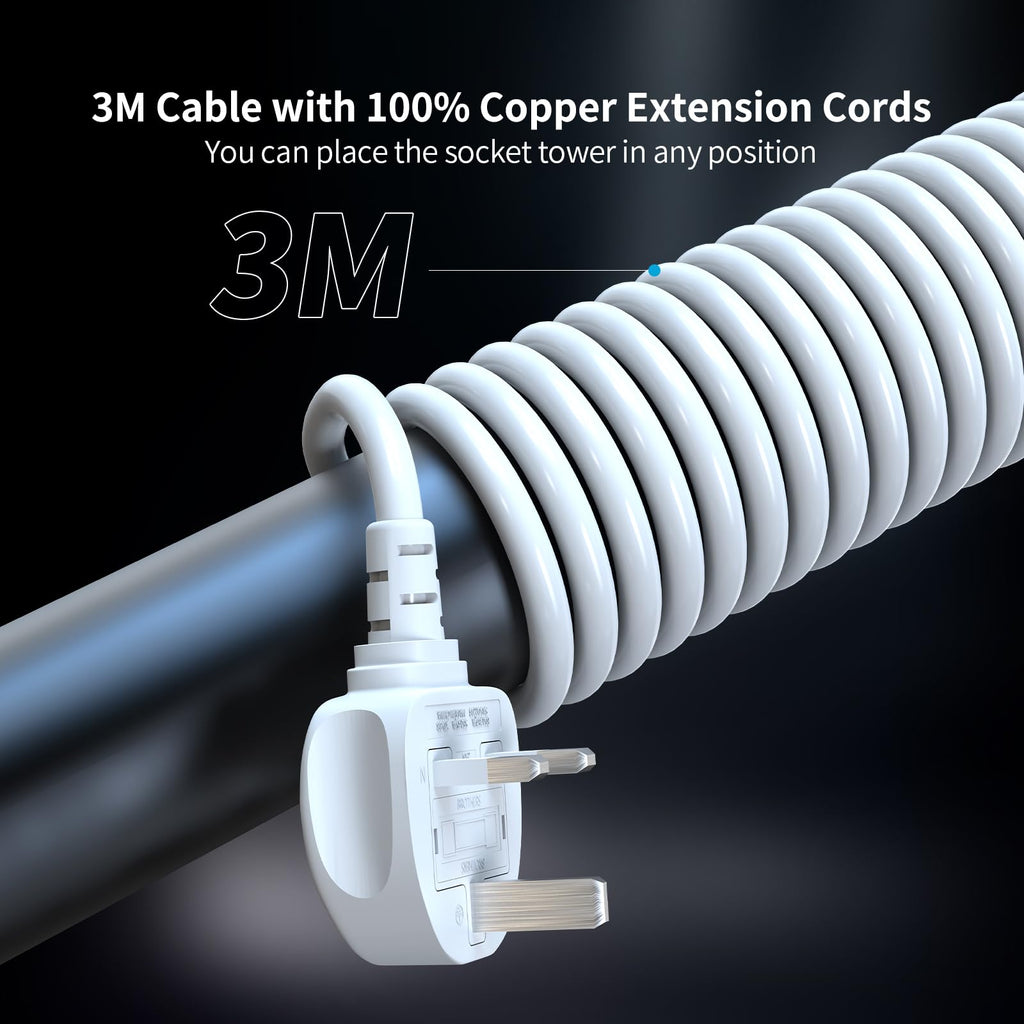 HAFINO Tower Extension Lead with USB Slots, PD18W USB C Fast Charger, 1.8M