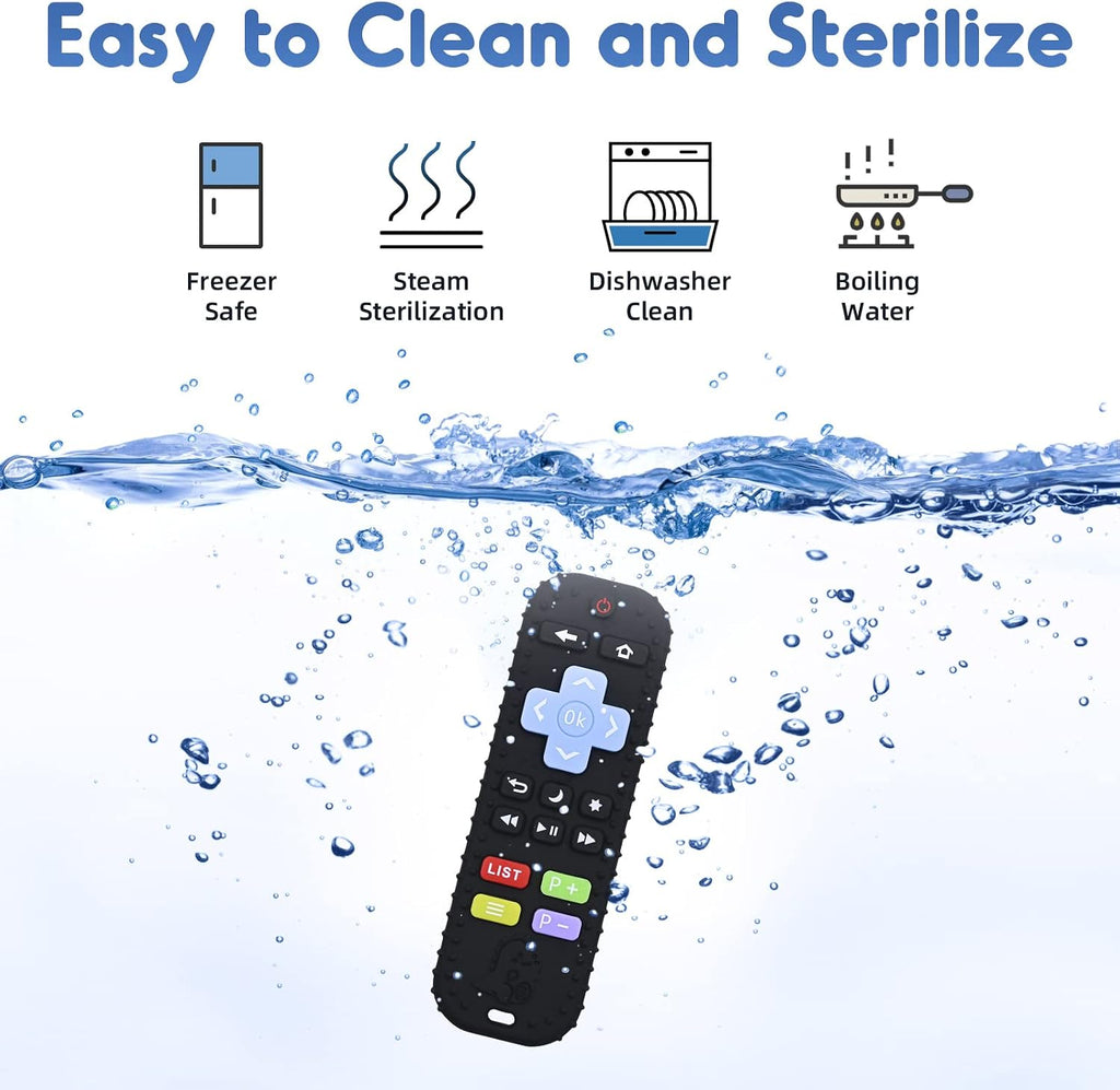 Teething Relief Teethers Toys for Babies 3-6 12 Months Gifts, Silicone Remote Control Baby Teether Bath Toys for 3 6 9 Months Newborn Infant Boy Girl Autism, Food Grade Silicone Sensory Toys, Black
