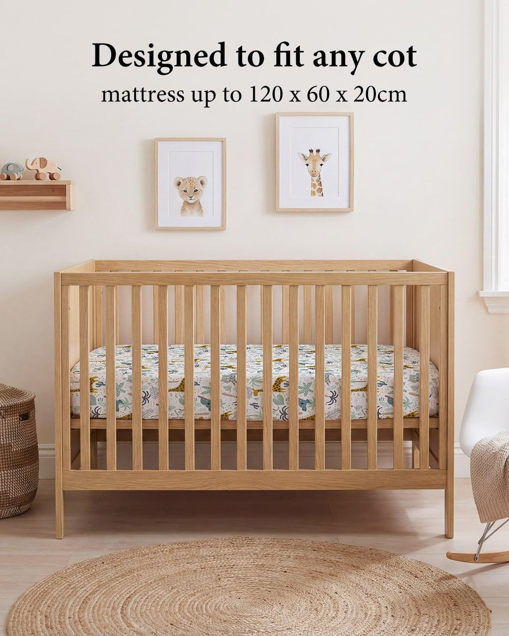 Yoofoss Travel Cot Fitted Sheets 65 x 95 cm, Compatible with Graco, Red Kite, Joie, Deryan Cots, Cozy Breathable Stretchy Microfiber Mattress Sheet, 2 Pack, Green Giraffes