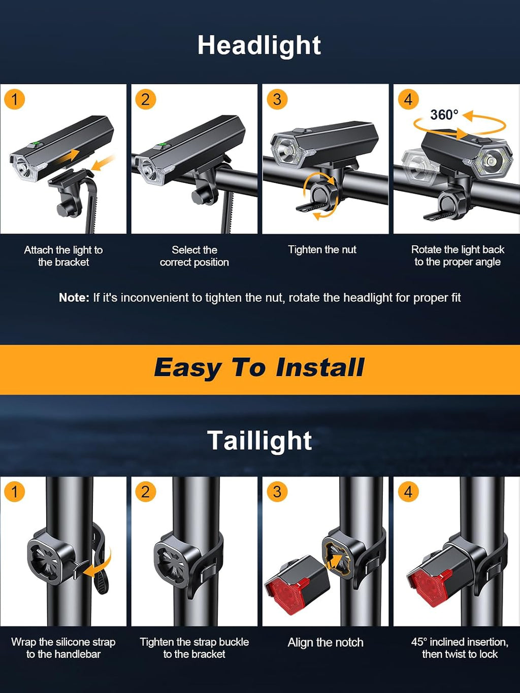 Glangeh Upgraded Bike Lights Super Bright, 4+6 Modes Rechargeable Bike Light Front and Back with Side LEDs, 360° Rotated Bicycle Light, IP65 Waterproof Cycle Brake Light for Day/Night Riding Safety