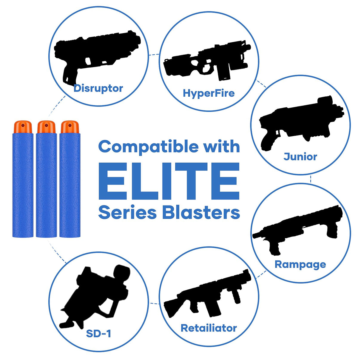 Pokiiulk Refill Darts Bullets Compatible with Nerf Guns N-Strike Elite Series, 300PCS Refill Darts Premium Foam Bullets Pack with Portable Storage Bucket