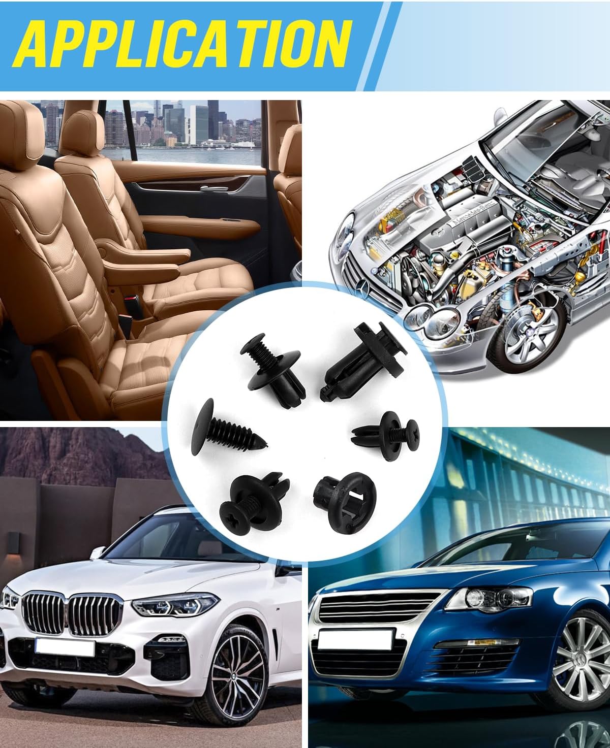JatilEr 200 Pcs Car Body Trim Clips, H55 Car Panel Clips 6 Sizes