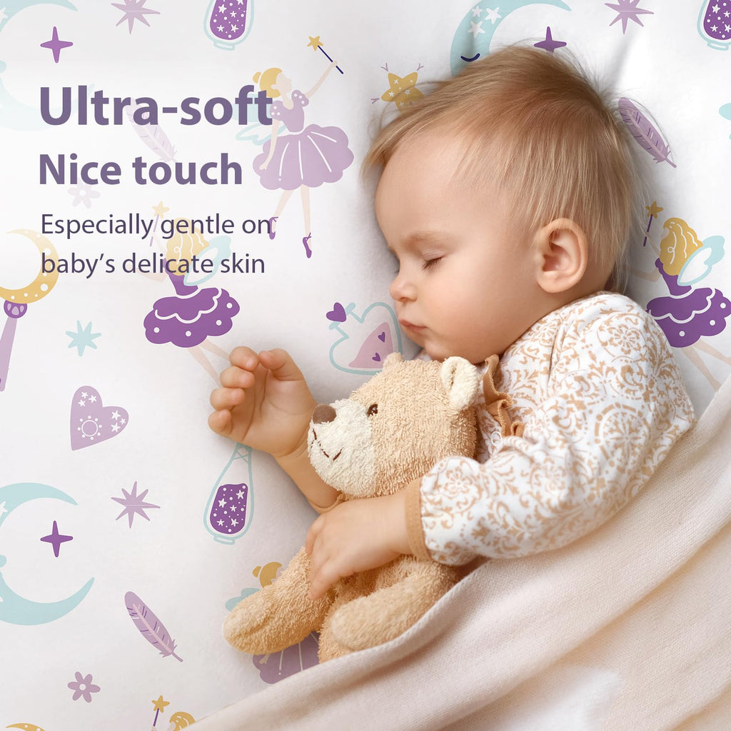 Next to Me Crib Sheets 85x51cm Fitted, 3 Pack Baby Cot Sheets, Ultral Soft & Silky Smooth Microfiber Bedside Crib Fitted Sheets Pink Rainbow