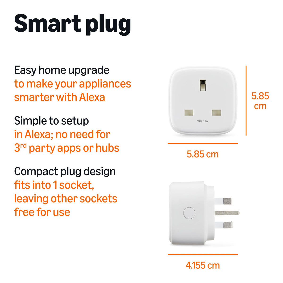 Amazon Basics Smart Plug, Matter Compatible, Compatible with Amazon Alexa, Google Home, Apple HomeKit, Matter Hub Required, 2.4 GHz Wi-Fi only, White, 4-Pack