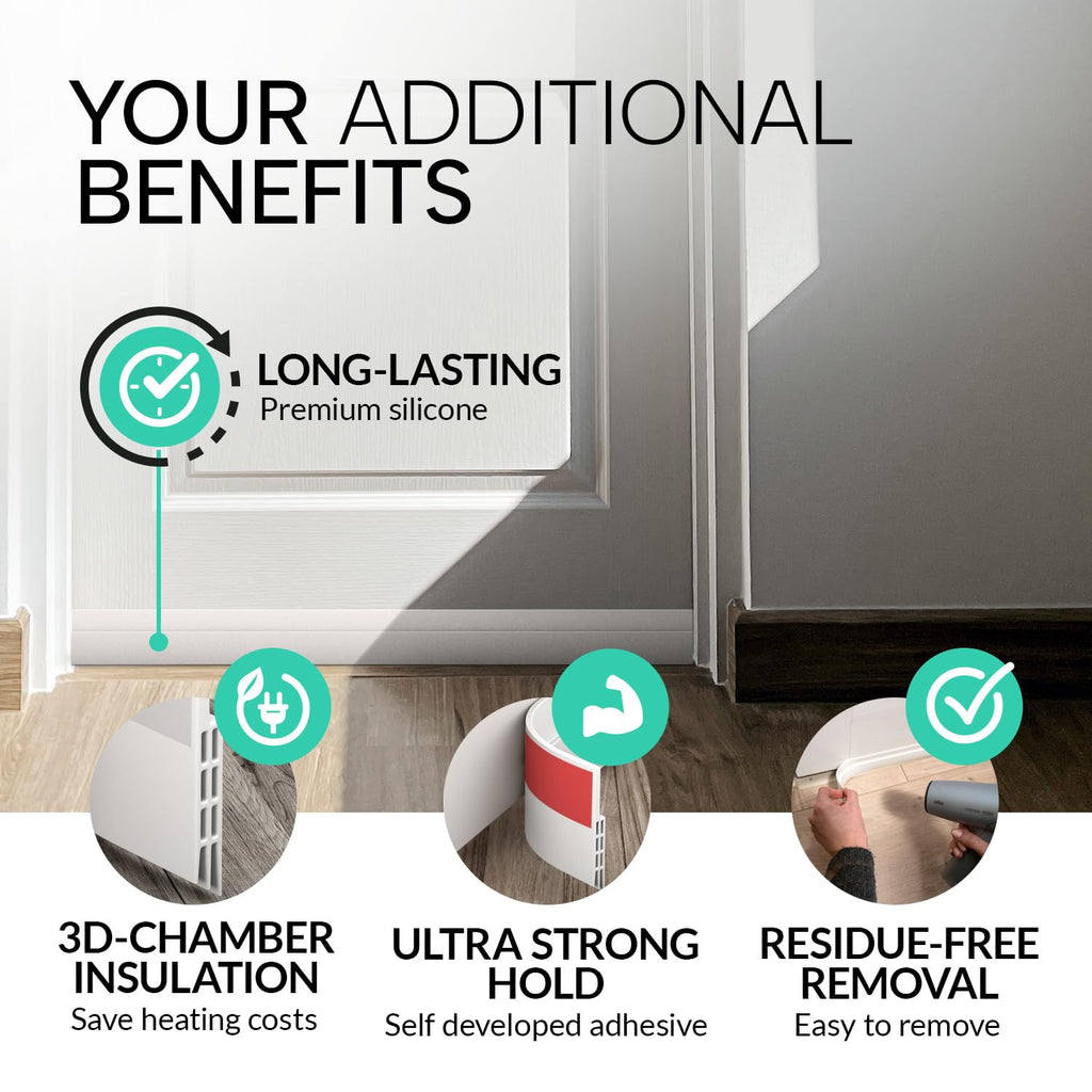 Vellure® Premium Door Draft Excluder Strip - Door Seal for Energy Saving - Quick and Easy Installation - Draught Excluder for Bottom of Door - Ideal for Keeping Out Cold