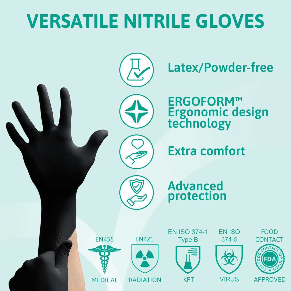 Ansell Microflex 93-732 Disposable Gloves, Black, Size XL, 100 Pcs