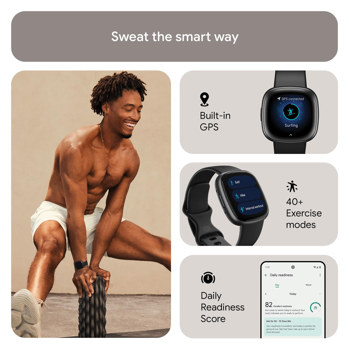 Google Fitbit Versa 4 Fitness Smartwatch with built-in GPS and up to 6 days battery life - compatible with iOS 15 or higher & Android OS 9.0 or higher, Waterfall Blue/Platinum