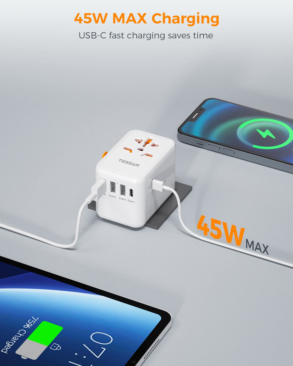TESSAN Universal Travel Adapter Worldwide with 2 USB C for EU USA AU