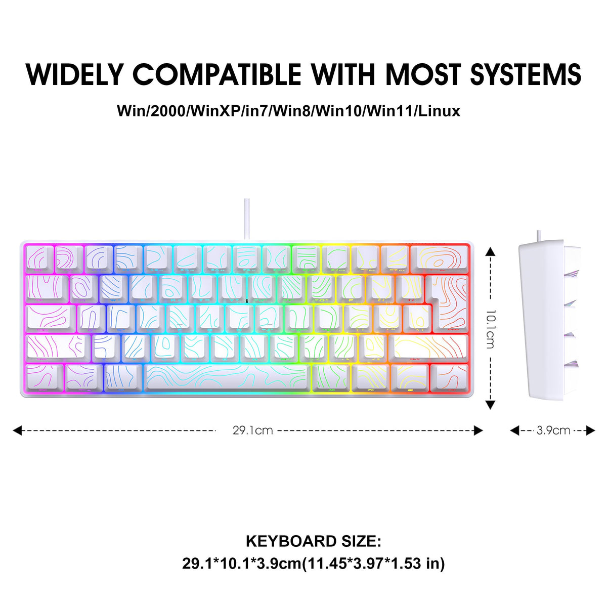 Snpurdiri 2.4G 60% Wireless Gaming Keyboard and Mouse Combo (White-Grey)