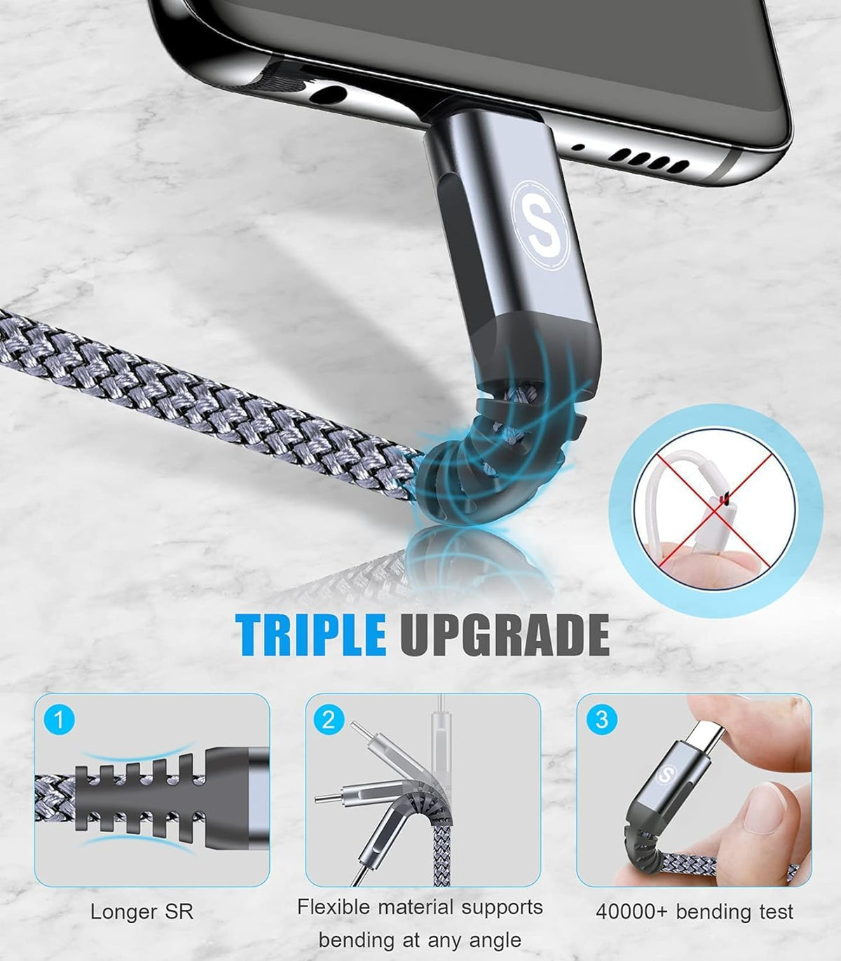 2-Pack 3m 60W USB C to USB C Charger Cable, PD Type C Super Fast Charging for iPhone 16 15 MacBook iPad Pro, Samsung Flip Fold 7 6 5 S25 S24 S23 Ultra, Steam Deck, Nintendo Switch etc
