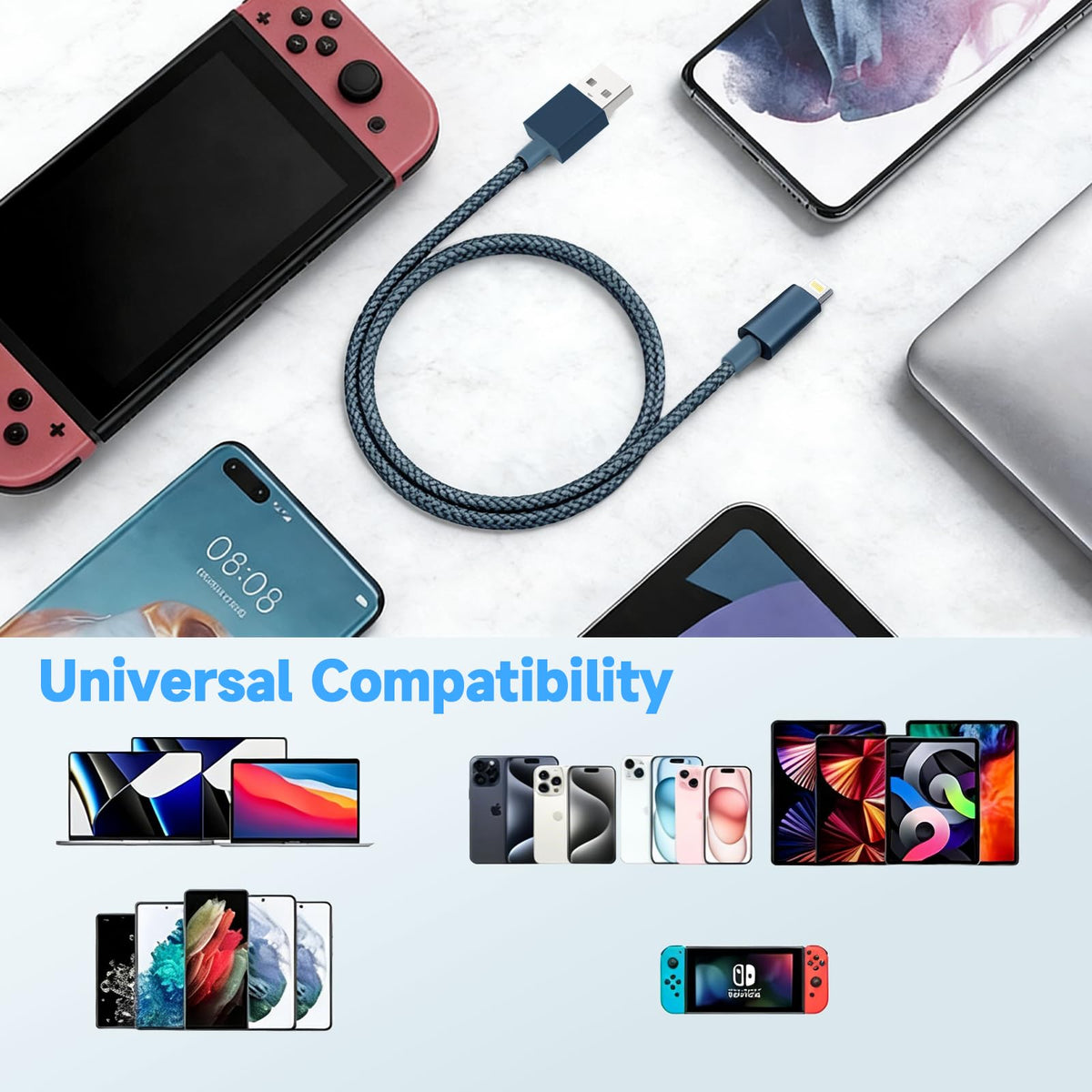 iPhone Charger Cable 1M [Apple MFi Certified] Lightning to USB Cable Lead 3 Foot, 2.4A Fast Charging Cable for iPhone 14 13 12 11 Pro Max XS XR X 8 7 6 Plus 5, iPad and iPod