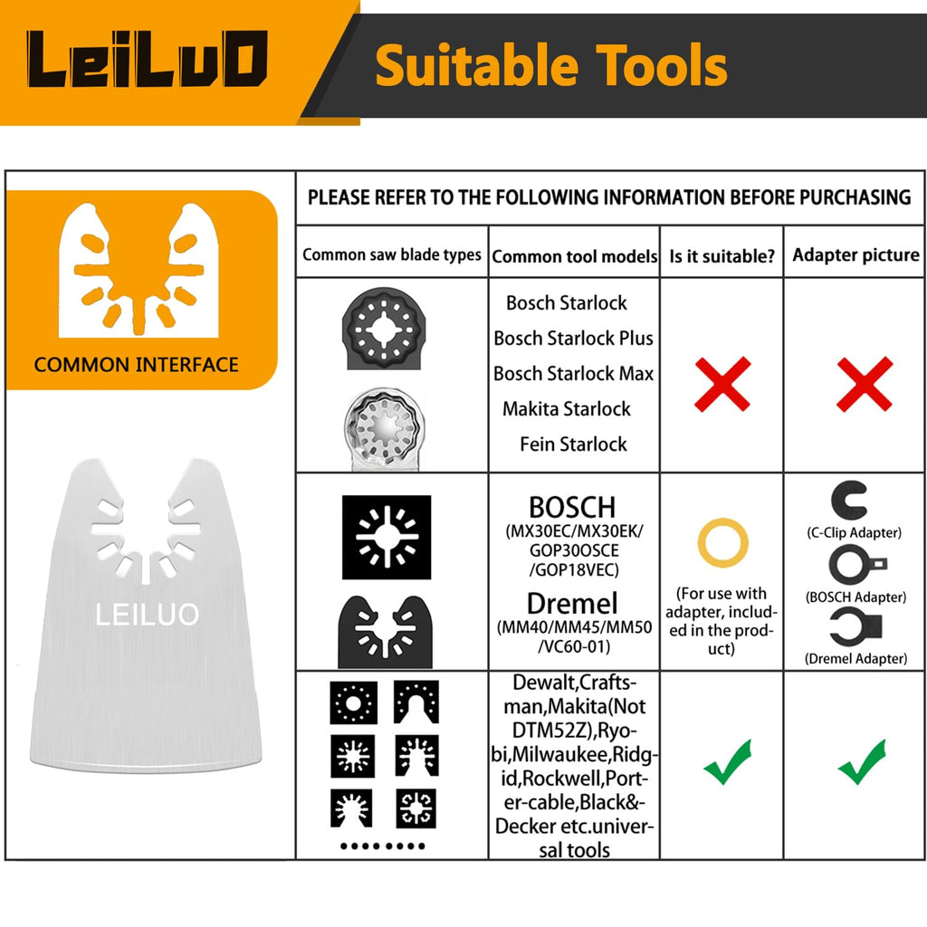 LEILUO 32Pcs Oscillating Tool Blades Wood Metal Multitool Blades Set